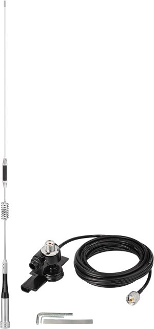 Bingfu Vehicle Ham Radio Mobile Radio Antenna VHF UHF 136-174MHz 400-470MHz Car Truck Amateur Radio Two Way Radio Antenna with Lip Mount Fixed Bracket PL259 Male 5m 16.5 feet RG58 Cable