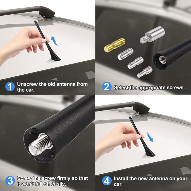 Bingfu Universal Vehicle Roof Mount Antenna Mast 6.3 inch Rubber Car Antenna Replacement Compatible with Ford Chevrolet GMC Jeep Dodge