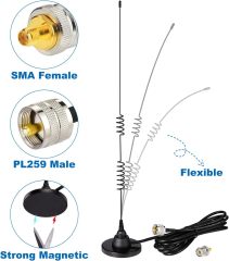 Bingfu Mobile Ham Radio Antenna Dual Band VHF UHF 136-174MHz 400-520MHz Amateur Radio Antenna Magnetic Base PL259 Male Antenna for BTECH ICOM Midland Yaesu TYT AnyTone Mobile Ham Radio