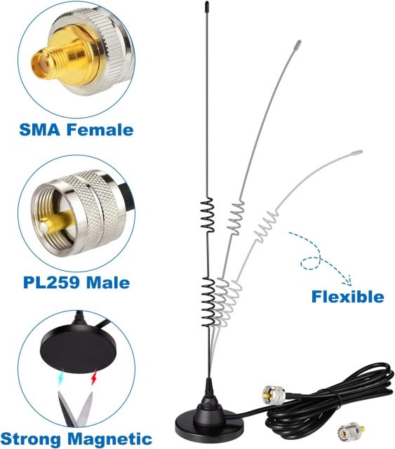 Bingfu Mobile Ham Radio Antenna Dual Band VHF UHF 136-174MHz 400-520MHz Amateur Radio Antenna Magnetic Base PL259 Male Antenna for BTECH ICOM Midland Yaesu TYT AnyTone Mobile Ham Radio