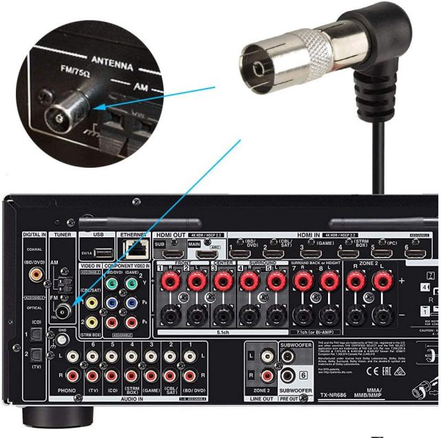 Bingfu FM Antenna 75 Ohm FM Antenna for Pioneer Onkyo Yamaha Marantz Bose Wave Music System Indoor Digital HD Radio FM Radio Bluetooth Stereo Receiver AV Audio Video Home Theater Receiver