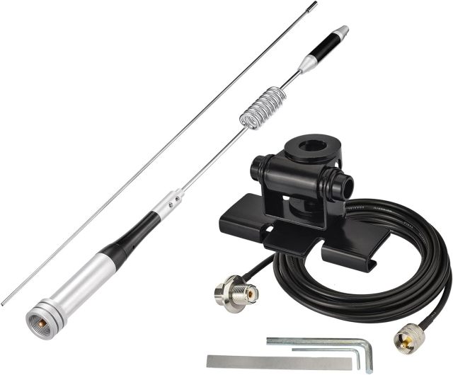 Bingfu Vehicle Ham Radio Mobile Radio Antenna VHF UHF 136-174MHz 400-470MHz Car Truck Amateur Radio Two Way Radio Antenna with Lip Mount Fixed Bracket PL259 Male 5m 16.5 feet RG58 Cable