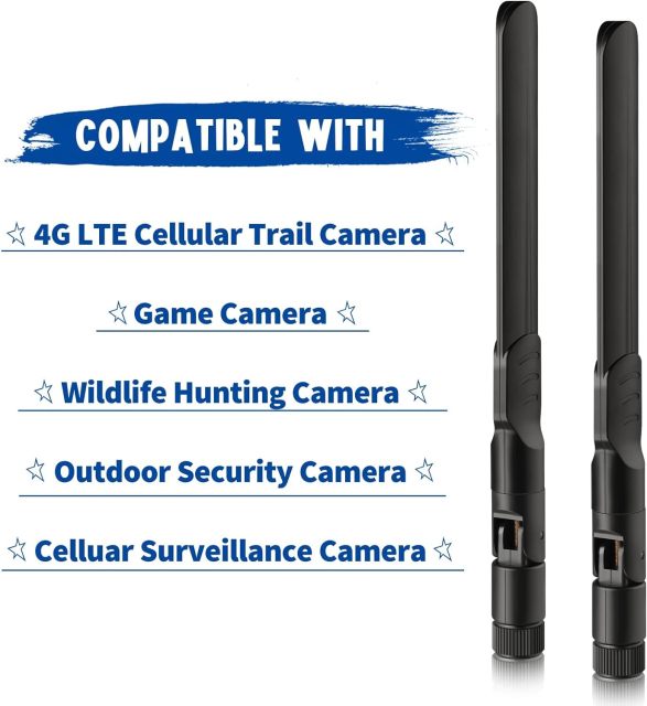 Bingfu 4G LTE Cellular Trail Camera Antenna 8dBi RP-SMA Male Antenna (4-Pack) Compatible with Spypoint Link Micro Solar EVO Link S Dark Wildlife Hunting Game Cam Outdoor Mobile Security Camera