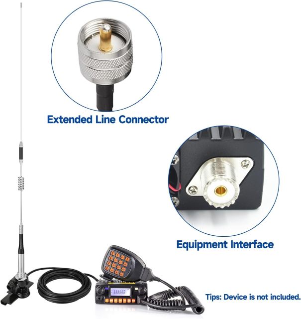 Bingfu Vehicle Ham Radio Mobile Radio Antenna VHF UHF 136-174MHz 400-470MHz Car Truck Amateur Radio Two Way Radio Antenna with Lip Mount Fixed Bracket PL259 Male 5m 16.5 feet RG58 Cable