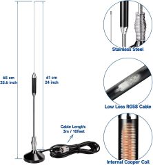 Bingfu CB Radio Antennas 27MHz - PL259 & BNC Male CB Truck Antenna Kit Magnetic Base - Compatible with Galaxy Uniden Bearcat Cobra Radioddity Texas Ranger RoadKing Mobile CB Radio