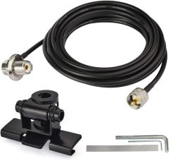 Bingfu Vehicle Mobile Radio Antenna Fix Bracket Mounting Lip Mount with 20 feet UHF PL259 Male to UHF SO239 Female Bulkhead Mount RG58 Cable for Car Truck SUV Ham Radio Amateur Radio