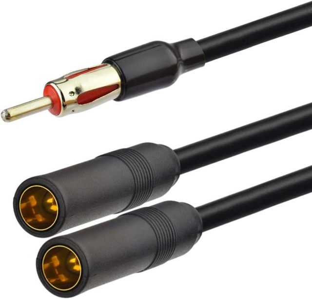 Bingfu Car Antenna Splitter Car FM AM Radio Antenna Adapter Splitter Cable,DIN 1 Male to 2 Female Connector Cable for Vehicle Truck SUV Car Audio Radio Stereo Head Unit Receiver Antenna