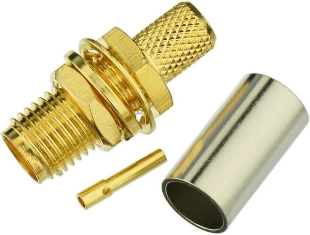 Bingfu SMA Female Bulkhead Mount Crimp Solder Attachment 50 Ohm Gold Plated Copper Connector (10-Pack) Compatible with RG58 RG303 RG141 RG142 RG400 Low Loss 195 Coaxial Coax Jumper Cable
