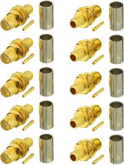 Bingfu SMA Female Bulkhead Mount Crimp Solder Attachment 50 Ohm Gold Plated Copper Connector (10-Pack) Compatible with RG58 RG303 RG141 RG142 RG400 Low Loss 195 Coaxial Coax Jumper Cable
