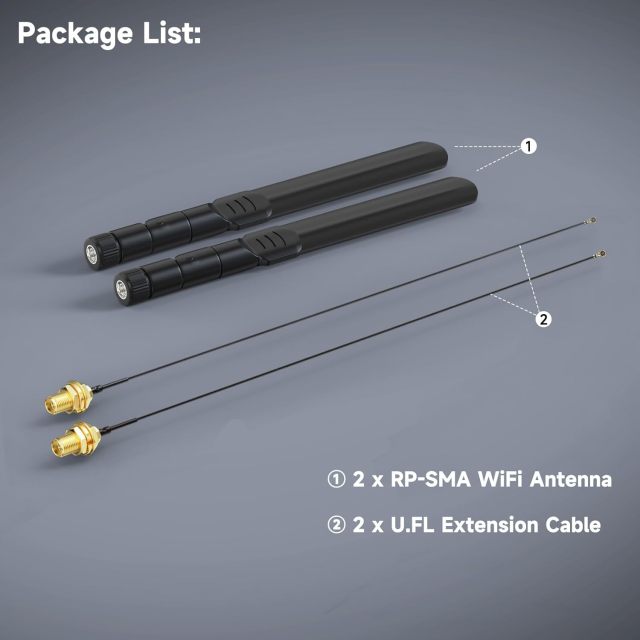 Bingfu Dual Band WiFi 2.4GHz 5GHz 5.8GHz 8dBi RP-SMA Male Antenna & 20cm 8 inch U.FL IPX IPEX MHF4 to RP-SMA Female Extension Cable 2-Pack for M.2 NGFF Intel Wireless Network Card WiFi Adapter Laptop