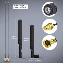 Bingfu Dual Band WiFi 2.4GHz 5GHz 5.8GHz 8dBi RP-SMA Male Antenna & 20cm 8 inch U.FL IPX IPEX MHF4 to RP-SMA Female Extension Cable 2-Pack for M.2 NGFF Intel Wireless Network Card WiFi Adapter Laptop