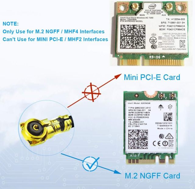 Bingfu Dual Band WiFi 2.4GHz 5GHz 5.8GHz 6dBi RP-SMA Male Antenna & 20cm 8 inch U.FL IPX IPEX MHF4 to RP-SMA Female Extension Cable 2-Pack for M.2 NGFF Intel Wireless Network Card WiFi Adapter Laptop