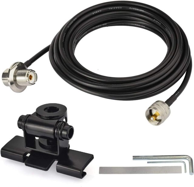 Bingfu Vehicle Mobile Radio Antenna Fix Bracket Mounting Lip Mount with 5m 16.5 feet UHF PL259 Male to SO239 Female Bulkhead Mount RG58 Cable for Car Truck Ham Radio Amateur Radio