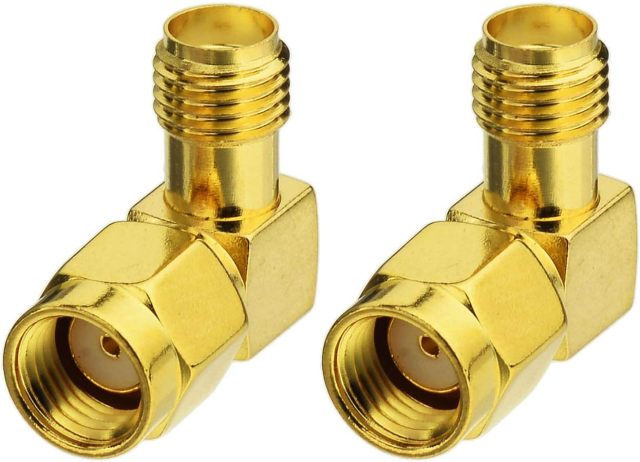 Bingfu RP-SMA Male to SMA Female Right Angle Antenna Connector Adapter (2-Pack) for FPV Drone Controller WiFi Router PCIE Network Card Adapter Security Camera 4G LTE Cellular Trail Camera