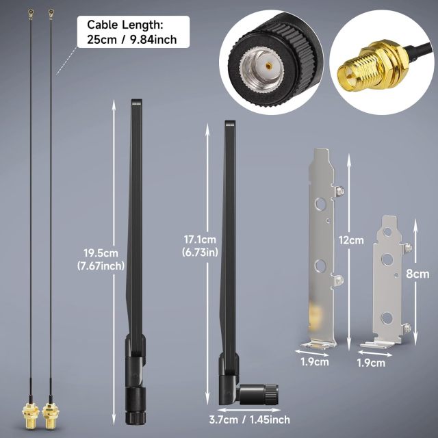 Bingfu Tri-Band WiFi 2.4GHz 5GHz 6E Wifi6 Antenna & 8inch U.FL IPX IPEX to RP-SMA Cable with PCI Slot Bracket for M.2 NGFF Intel Wireless Network Card WiFi Adapter