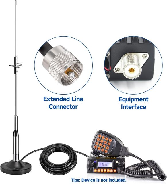 Bingfu Vehicle Mobile Ham Radio High Gain Antenna Dual Band VHF UHF 136-174MHz 400-470MHz Amateur Radio Anti-Rust Antennas with Magnetic Base 16.4ft Cable for Car Truck Two Way Radio Marine VHF Radio