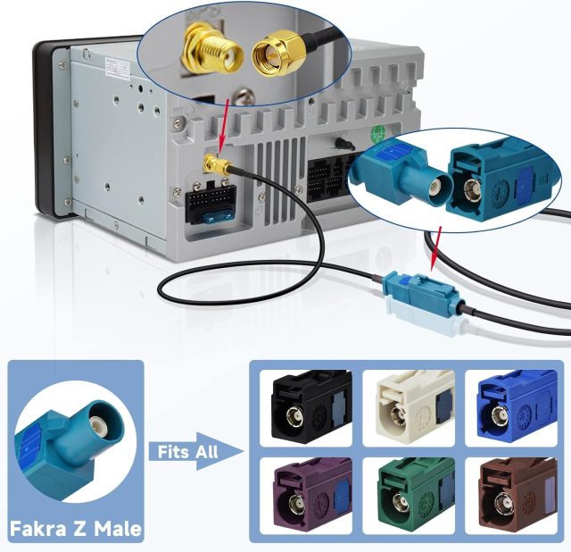 Bingfu Fakra Z Male to SMA Male Vehicle Antenna Adapter Cable 3.28ft for Car Stereo Android Head Unit GPS Navigation FM AM Radio Sirius XM Satellite Radio 4G LTE TEL Telematics Bluetooth Module