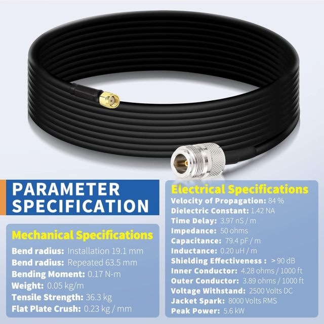 BINGFU N Female to RP-SMA Male Pure Copper Low Loss Coaxial Cable 10ft Compatible with 4G WiFi Cellular LTE Amplifier Extender Transceivers Phone Signal Booster Lora Surge Arrester Cables