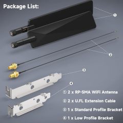Bingfu Tri-Band WiFi 2.4GHz 5GHz 6E Wifi6 Antenna & 8inch U.FL IPX IPEX to RP-SMA Cable with PCI Slot Bracket for M.2 NGFF Intel Wireless Network Card WiFi Adapter