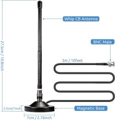 Bingfu CB Antenna 27MHz Magnetic Base CB Radio Antenna BNC & PL259 Male CB Antenna Compatible with Cobra Midland Uniden Maxon President Portable Handheld CB Radio Mobile Radio Police Scanner