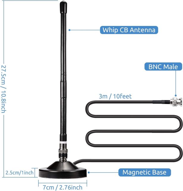 Bingfu CB Antenna 27MHz Magnetic Base CB Radio Antenna BNC & PL259 Male CB Antenna Compatible with Cobra Midland Uniden Maxon President Portable Handheld CB Radio Mobile Radio Police Scanner