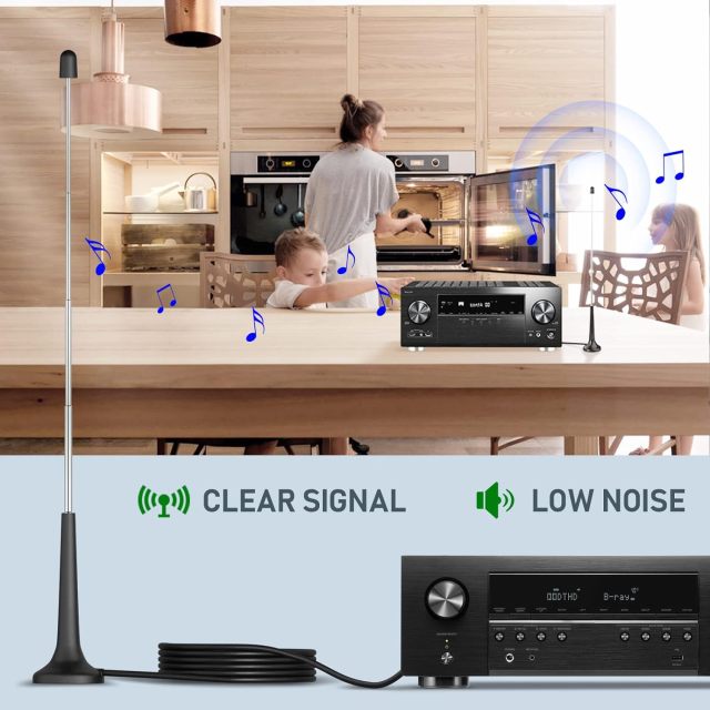 Bingfu Telescopic FM Antenna Magnetic Base FM Radio Antenna for Pioneer Onkyo Yamaha Marantz Sherwood Indoor FM Radio Bluetooth Home Stereo Receiver AV Audio Video Home Theater Receiver Tuner