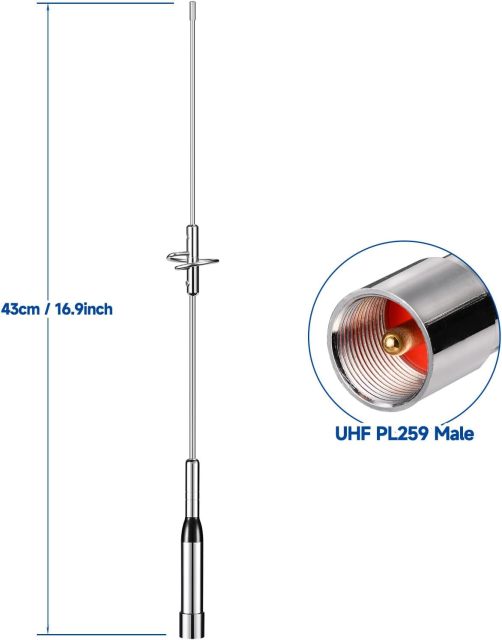 Bingfu Vehicle Mobile Ham Radio High Gain Antenna Dual Band VHF UHF 136-174MHz 400-470MHz Amateur Radio Anti-Rust Antennas for Car Truck Ham Radio Two Way Radio Marine VHF Radio
