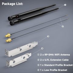 Bingfu Dual Band WiFi 2.4GHz 5.8GHz 6dBi RP-SMA Male Antenna + U.FL IPX IPEX MHF4 to RP-SMA Female Extension Cable + PCI Slot Cover for M.2 NGFF Intel Wireless Network Card WiFi Adapter Laptop