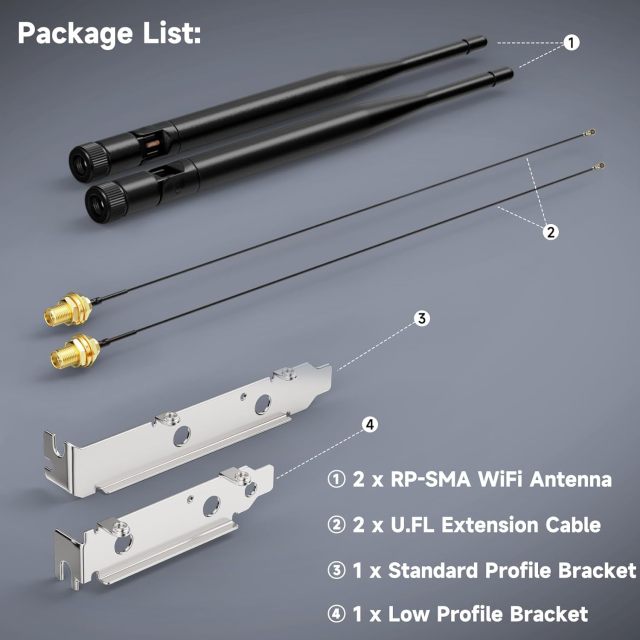 Bingfu Dual Band WiFi 2.4GHz 5.8GHz 6dBi RP-SMA Male Antenna + U.FL IPX IPEX MHF4 to RP-SMA Female Extension Cable + PCI Slot Cover for M.2 NGFF Intel Wireless Network Card WiFi Adapter Laptop