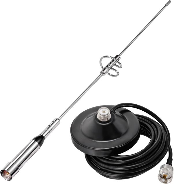 Bingfu Vehicle Mobile Ham Radio High Gain Antenna Dual Band VHF UHF 136-174MHz 400-470MHz Amateur Radio Anti-Rust Antennas with Magnetic Base 16.4ft Cable for Car Truck Two Way Radio Marine VHF Radio