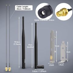 Bingfu Dual Band WiFi 2.4GHz 5.8GHz 6dBi RP-SMA Male Antenna + U.FL IPX IPEX MHF4 to RP-SMA Female Extension Cable + PCI Slot Cover for M.2 NGFF Intel Wireless Network Card WiFi Adapter Laptop