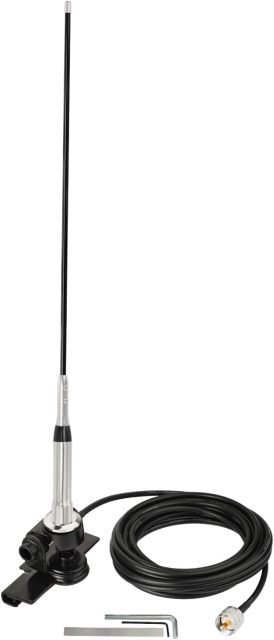 Bingfu High Gain Mobile Ham Radio Fiberglass Antenna Car Truck Amateur Two Way Radio Dual Band VHF UHF 136-174 MHz 400-470MHz Anti-Rust Antennas with Lip Mount Fixed Bracket 16.4 ft Cable