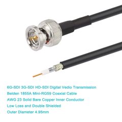 BINGFU SDI Cable 6G 3G HD SDI Vedio BNC to BNC Cable Mini RG59 Belden 1855A 75 Ohm Low Loss Coaxial SDI Cable 3m 10 ft for 4K 6G 3G HD SDI Camera Monitor Vedio Recorder SDI to HDMI Converter Splitter
