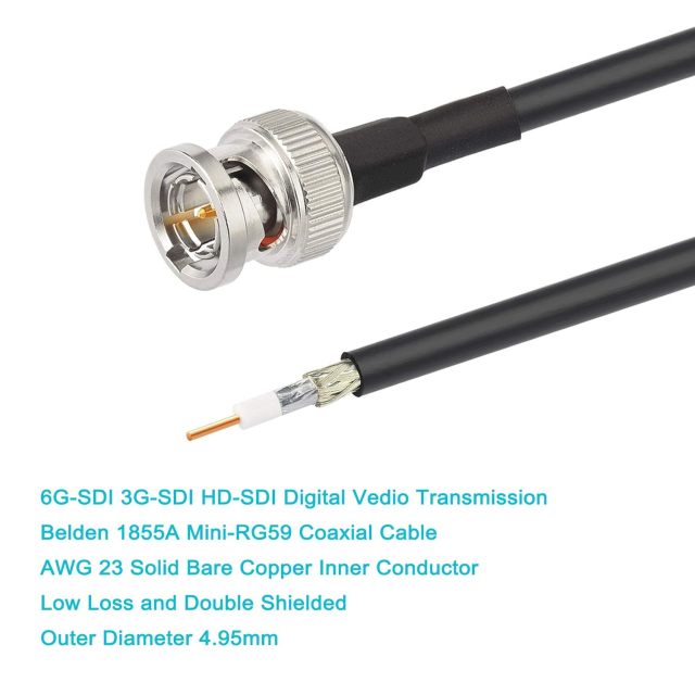 BINGFU SDI Cable 6G 3G HD SDI Vedio BNC to BNC Cable Mini RG59 Belden 1855A 75 Ohm Low Loss Coaxial SDI Cable 3m 10 ft for 4K 6G 3G HD SDI Camera Monitor Vedio Recorder SDI to HDMI Converter Splitter