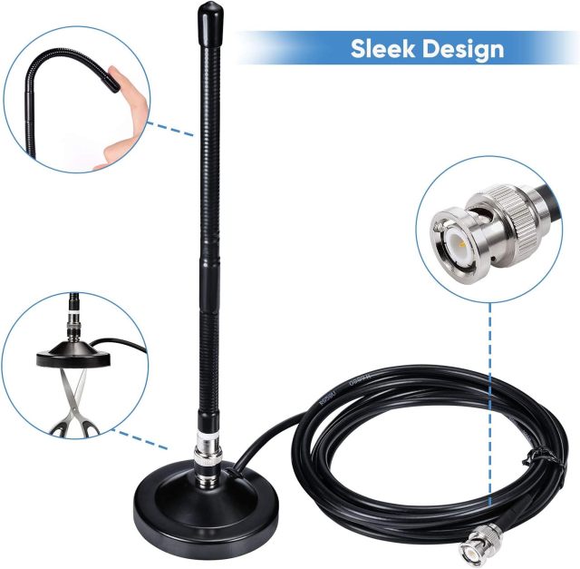 Bingfu CB Antenna 27MHz Magnetic Base CB Radio Antenna BNC & PL259 Male CB Antenna Compatible with Cobra Midland Uniden Maxon President Portable Handheld CB Radio Mobile Radio Police Scanner