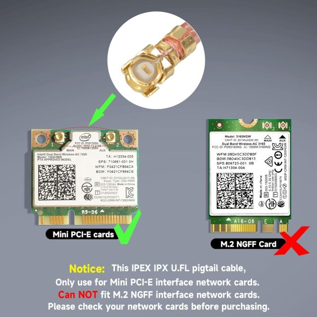 Bingfu Dual Band WiFi Antenna 2.4GHz 5GHz 5.8GHz 3dBi MIMO RP-SMA Male + 2 x 7.87 inch u.fl to Rp-SMA Cable + PCIe Slot Bracket for WiFi Router Wireless Mini PCI Express PCIE Network Card Adapter