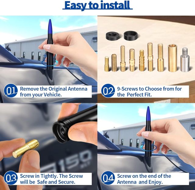 Bingfu Car Truck Short Bullet Antenna Replacement for Ford F150 F250 F350 Dodge Ram 1500 2500 GM Chevy Chevrolet Silverado 1500 2500 3500 Toyota Tundra GMC Sierra 1500 2500 3500 Vehicle Car Antenna