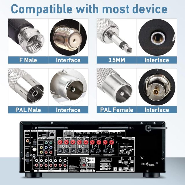 Bingfu Telescopic FM Antenna Magnetic Base FM Radio Antenna for Pioneer Onkyo Yamaha Marantz Sherwood Indoor FM Radio Bluetooth Home Stereo Receiver AV Audio Video Home Theater Receiver Tuner