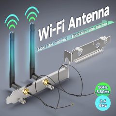 Bingfu M.2 WiFi Antenna 2.4GHz 5GHz 5.8GHz 3dBi MIMO RP-SMA Male + 2 x 9.84 inch Ngff Ipex4 to Rp-SMA Cable + PCI Slot Bracket for M.2 NGFF Intel Wireless Network Card WiFi Adapter Laptop