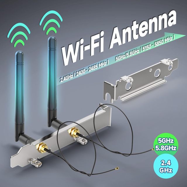Bingfu M.2 WiFi Antenna 2.4GHz 5GHz 5.8GHz 3dBi MIMO RP-SMA Male + 2 x 9.84 inch Ngff Ipex4 to Rp-SMA Cable + PCI Slot Bracket for M.2 NGFF Intel Wireless Network Card WiFi Adapter Laptop