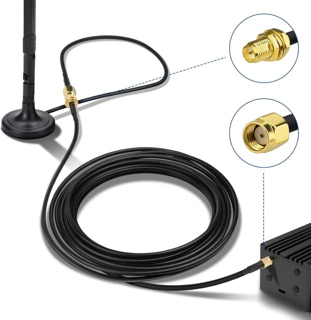 BINGFU WiFi Antenna Extension Cable 40 feet RP-SMA Male to RP-SMA Female Bulkhead Mount Double Shielded Low Loss -100 Cable for WiFi Wireless Router Hotspot Security IP Camera