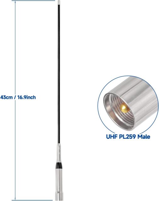 Bingfu High Gain Mobile Ham Radio Fiberglass Antenna Car Truck Amateur Two Way Radio Dual Band VHF UHF 136-174 MHz 400-470MHz Anti-Rust Antennas