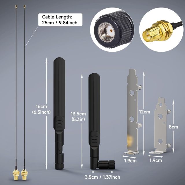 Bingfu Dual Band WiFi 2.4GHz 5.8GHz 8dBi RP-SMA Male Antenna + 9.84 inch U.FL IPX IPEX MHF4 to RP-SMA Female Extension Cable + PCI Slot Cover for M.2 NGFF Intel Wireless Network Card WiFi Adapter