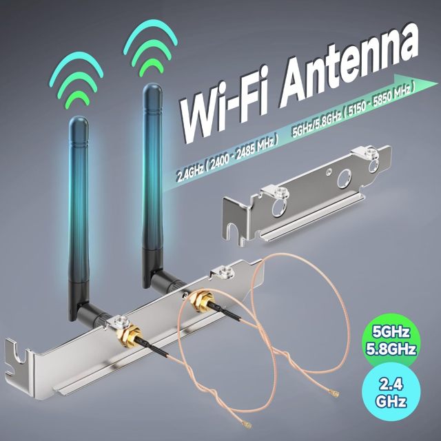 Bingfu Dual Band WiFi Antenna 2.4GHz 5GHz 5.8GHz 3dBi MIMO RP-SMA Male + 2 x 7.87 inch u.fl to Rp-SMA Cable + PCIe Slot Bracket for WiFi Router Wireless Mini PCI Express PCIE Network Card Adapter