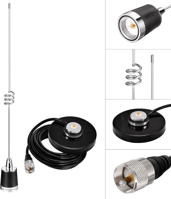 Bingfu Dual Band VHF UHF 136-174MHz 400-470MHz Mobile Radio NMO Antenna with 3.54inch Diameter Magnetic Base for Car Truck Ham Radio Amateur Radio Mobile Radio Two Way Radio Marine VHF Radio