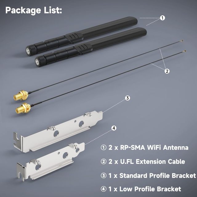 Bingfu Dual Band WiFi 2.4GHz 5.8GHz 8dBi RP-SMA Male Antenna + 9.84 inch U.FL IPX IPEX MHF4 to RP-SMA Female Extension Cable + PCI Slot Cover for M.2 NGFF Intel Wireless Network Card WiFi Adapter