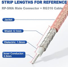 Eightwood 10pcs RP-SMA Male RF Crimp Connector 50ohms Gold-Plated for RG316 RG174 Cable