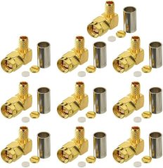 Eightwood 10pcs SMA Male Crimp Connector Right Angle for RG58 RG142 LMR195 Coaxial Cable