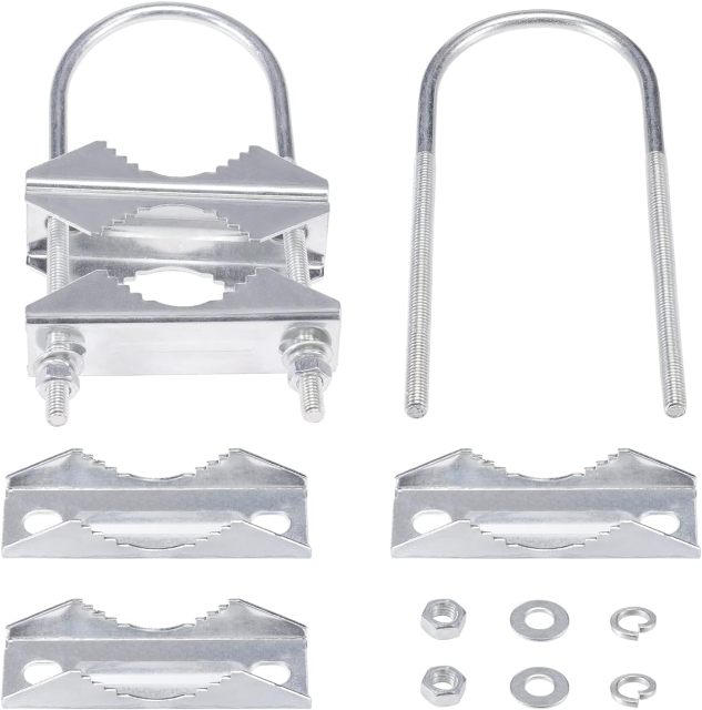 Eightwood Double Antenna Mast Clamp V Jaw Bracket with U Bolts, Mast to Mast Mounting Hardware Kit (2 Sets) for Outdoor TV Antenna, CB Ham Antenna, Yagi WiFi Antenna