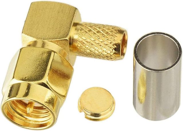 Eightwood 10pcs SMA Male Crimp Connector Right Angle for RG58 RG142 LMR195 Coaxial Cable